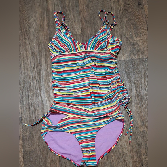 2pc Athleta Montego Stripe Ruched Tankini Swimsuit. - Picture 5 of 15